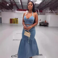 Suspenders Low-Cut Denim Suit Button Long Skirt Suit Wholesale