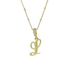 18K Gold Electroplated High-Polished Cursive 26 English Letters initial letter Pendant Necklace