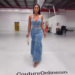 Suspenders Low-Cut Denim Suit Button Long Skirt Suit Wholesale