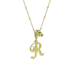 18K Gold Electroplated High-Polish Cursive Handwriting 26 English Letter Initial letter Pendant Necklace