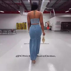 Suspenders Low-Cut Denim Suit Button Long Skirt Suit Wholesale