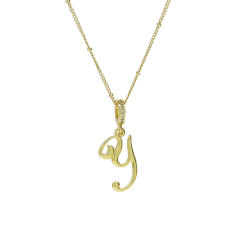 18K Gold Electroplated High-Polished Cursive 26 English Letters initial letter Pendant Necklace