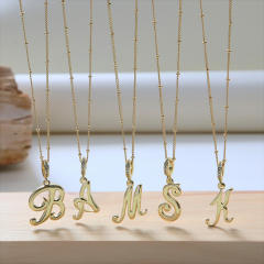 18K Gold Electroplated High-Polished Cursive 26 English Letters initial letter Pendant Necklace