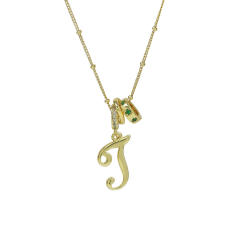 18K Gold Electroplated High-Polish Cursive Handwriting 26 English Letter Initial letter Pendant Necklace