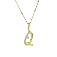 18K Gold Electroplated High-Polished Cursive 26 English Letters initial letter Pendant Necklace