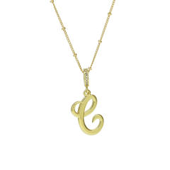18K Gold Electroplated High-Polished Cursive 26 English Letters initial letter Pendant Necklace