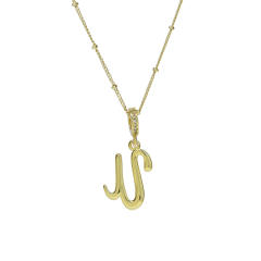 18K Gold Electroplated High-Polished Cursive 26 English Letters initial letter Pendant Necklace