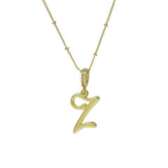 18K Gold Electroplated High-Polished Cursive 26 English Letters initial letter Pendant Necklace