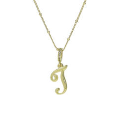 18K Gold Electroplated High-Polished Cursive 26 English Letters initial letter Pendant Necklace