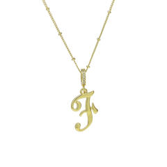 18K Gold Electroplated High-Polished Cursive 26 English Letters initial letter Pendant Necklace