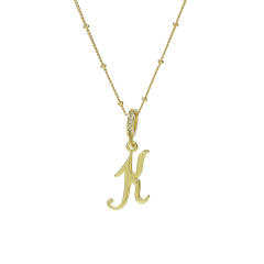 18K Gold Electroplated High-Polished Cursive 26 English Letters initial letter Pendant Necklace