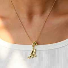 18K Gold Electroplated High-Polish Cursive Handwriting 26 English Letter Initial letter Pendant Necklace