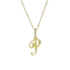 18K Gold Electroplated High-Polished Cursive 26 English Letters initial letter Pendant Necklace