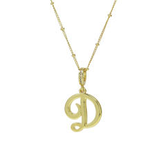 18K Gold Electroplated High-Polished Cursive 26 English Letters initial letter Pendant Necklace