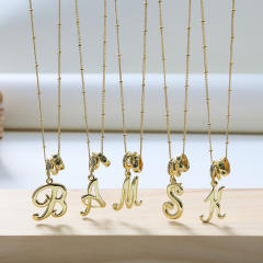 18K Gold Electroplated High-Polish Cursive Handwriting 26 English Letter Initial letter Pendant Necklace