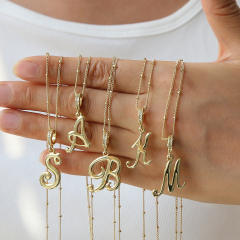 18K Gold Electroplated High-Polished Cursive 26 English Letters initial letter Pendant Necklace