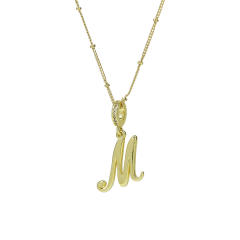 18K Gold Electroplated High-Polished Cursive 26 English Letters initial letter Pendant Necklace