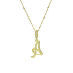 18K Gold Electroplated High-Polished Cursive 26 English Letters initial letter Pendant Necklace