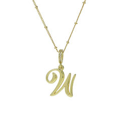 18K Gold Electroplated High-Polished Cursive 26 English Letters initial letter Pendant Necklace