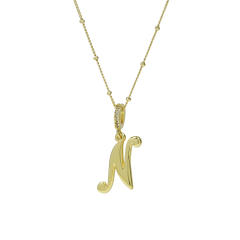 18K Gold Electroplated High-Polished Cursive 26 English Letters initial letter Pendant Necklace