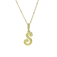 18K Gold Electroplated High-Polished Cursive 26 English Letters initial letter Pendant Necklace