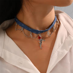 Heavy Industries Blue Denim Beaded Necklace Women's chocker Necklace
