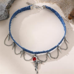 Heavy Industries Blue Denim Beaded Necklace Women's chocker Necklace