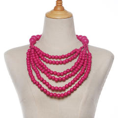 Ethnic-style wooden beads exaggerated necklace multilayer sweater chain necklace