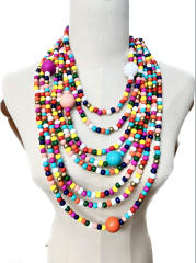 New Style Exaggerated Round Wooden Beads Multi-Layer long necklace sweater necklace
