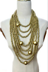 New Style Exaggerated Round Wooden Beads Multi-Layer long necklace sweater necklace