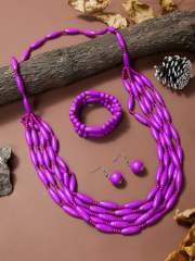 Exaggerated Multi-Color Wooden Bead Earrings Necklace Set Bohemian Handmade Beaded Necklace suit
