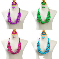 Exaggerated Multi-Color Wooden Bead Earrings Necklace Set Bohemian Handmade Beaded Necklace suit
