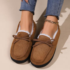 Women's Warm Casual Bean Shoes Women's Bow Round Head All-inclusive Household Wearing Cotton Shoes