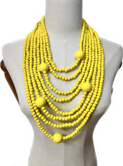 New Style Exaggerated Round Wooden Beads Multi-Layer long necklace sweater necklace