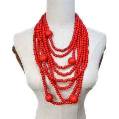 New Style Exaggerated Round Wooden Beads Multi-Layer long necklace sweater necklace