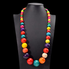 Exaggerated colorful wooden bead necklace Bohemian retro fashion handmade beaded necklace for women