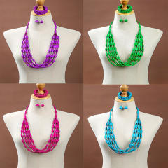 Exaggerated Multi-Color Wooden Bead Earrings Necklace Set Bohemian Handmade Beaded Necklace suit