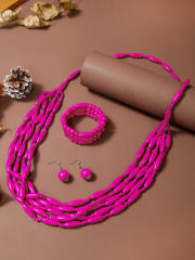 Exaggerated Multi-Color Wooden Bead Earrings Necklace Set Bohemian Handmade Beaded Necklace suit