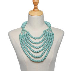 Ethnic-style wooden beads exaggerated necklace multilayer sweater chain necklace