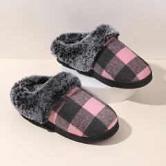 New Plaid fluffy slippers winter comfortable warm non-slip cotton slippers wholesale