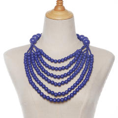 Ethnic-style wooden beads exaggerated necklace multilayer sweater chain necklace