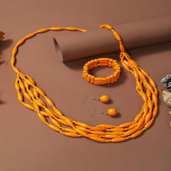 Exaggerated Multi-Color Wooden Bead Earrings Necklace Set Bohemian Handmade Beaded Necklace suit
