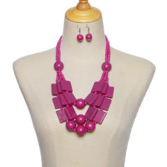 wood beads geometric multi-layer necklace sweater chain earrings suit