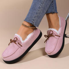 Women's Warm Casual Bean Shoes Women's Bow Round Head All-inclusive Household Wearing Cotton Shoes