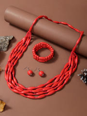 Exaggerated Multi-Color Wooden Bead Earrings Necklace Set Bohemian Handmade Beaded Necklace suit