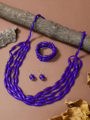 Exaggerated Multi-Color Wooden Bead Earrings Necklace Set Bohemian Handmade Beaded Necklace suit