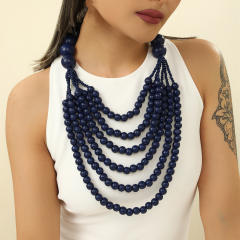 Ethnic-style wooden beads exaggerated necklace multilayer sweater chain necklace