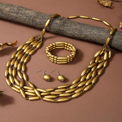 Exaggerated Multi-Color Wooden Bead Earrings Necklace Set Bohemian Handmade Beaded Necklace suit