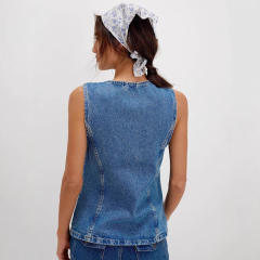 Fashion Leisure Slim Fit Button Women's Denim Sleeveless Vest