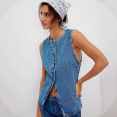 Fashion Leisure Slim Fit Button Women's Denim Sleeveless Vest